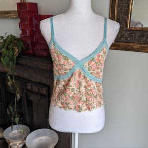 Wild Fable Women’s L Y2K Style Floral Crop Tank Top Lace Trim Orange Blue 67
